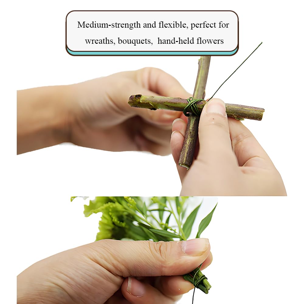 HAHIYO 18Gauge Dark Green Paper-Wrapped Metal Floral Wire 14 Inches(36cm), 70 Pack Flexible Paddle Wires Florist Wire Garden Wires for Craft Christmas Wreath Flower Arrangement Bouquet Wedding DIY