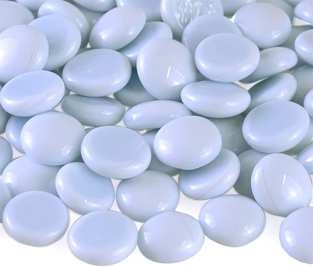 KINGOU Flat Glass Gems/Marbles/Stones/Beads for Vase Filler, Table Scatter, Games - 1 Lbs (17-19mm, Approx. 3/4")-White