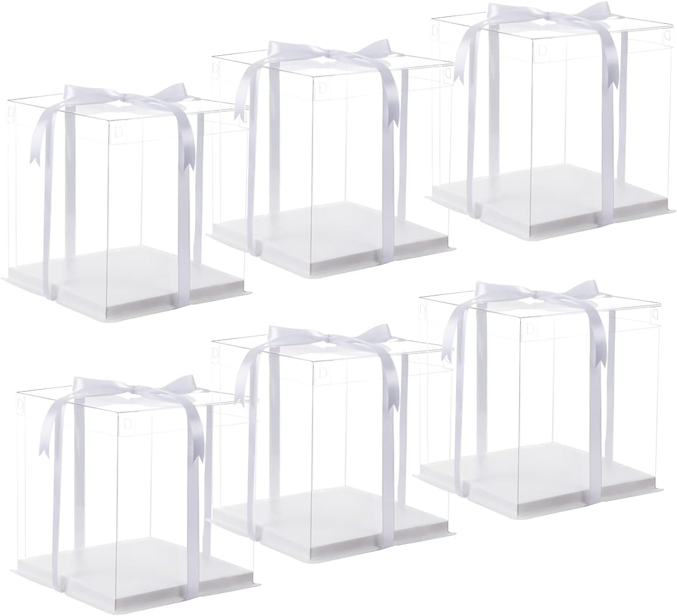 XININSUN 6Pcs clear cake Box with Ribbon, 8 X 8 X 9inch tall cake box,8inch Bakery Take Out Transport Containers Clear Gift Boxes for Wedding, Birthday, Party