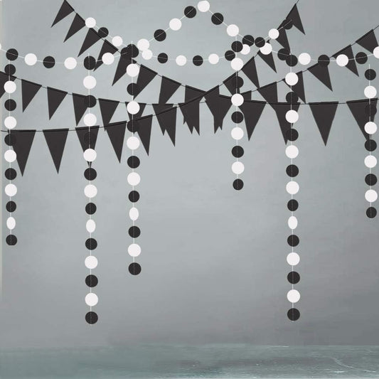 Cheerland Black and White Party Decoration Gothic Circle Garland Halloween Flag Banner for Summerween Birthday Hanging Streamer Banner Backdrop Wedding Baby Anniversary Graduation Shower Party Supply
