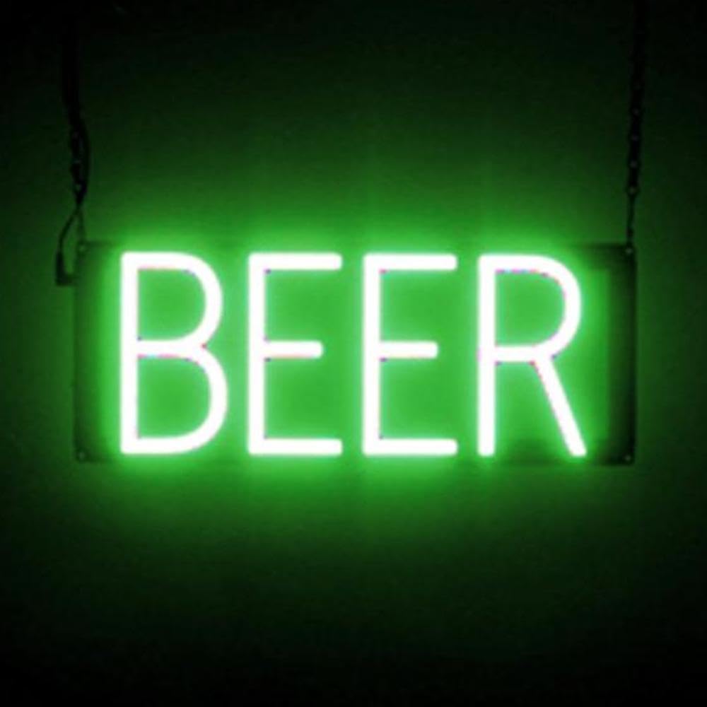 SpellBrite BEER Sign | Beer-Related Sign with Neon Look, Green LED Light Source | 15.7" x 6.3"