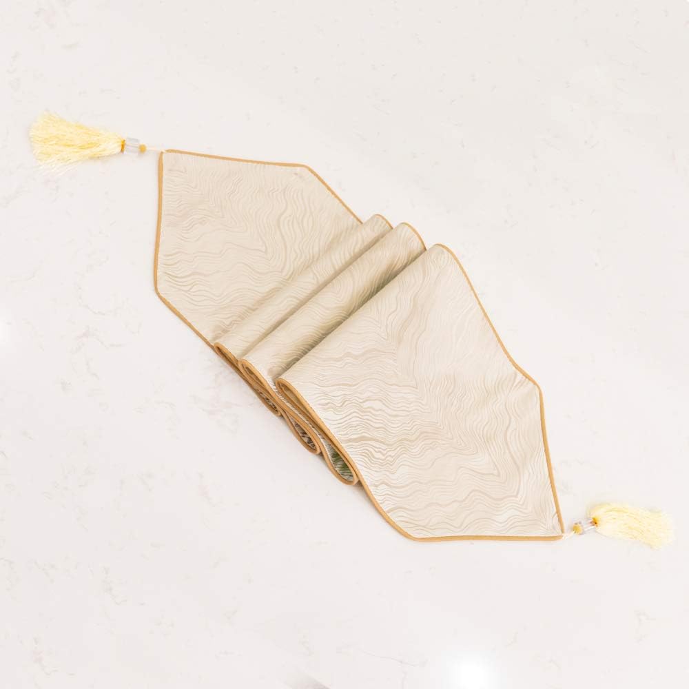 Avigers 12 x 90 Inch Decorative Luxury Abstract Striped Beige Table Runners with Tassels for Home Living Room Bedroom Art Decor Wedding