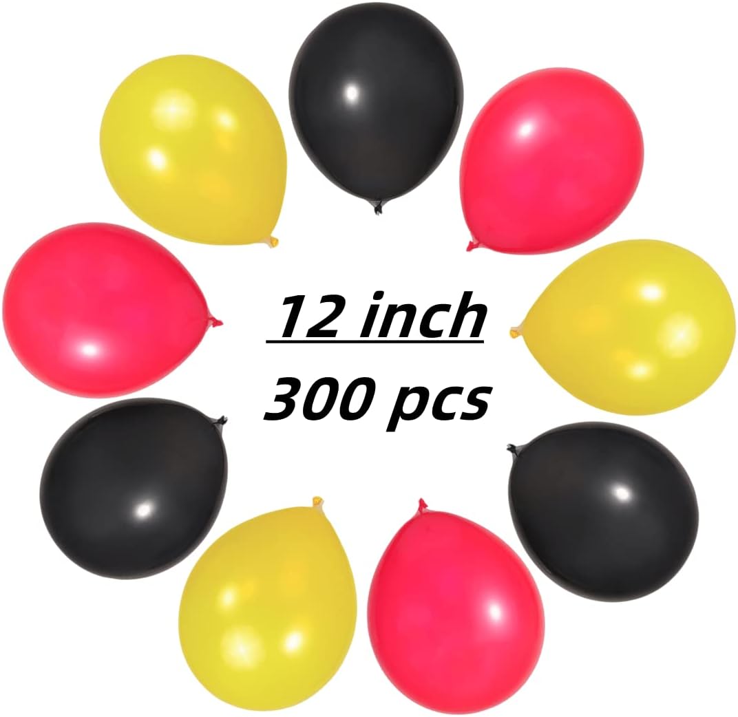300 Pack Black Red Yellow Balloons 100 of each of the 3 colors 12 inch Black Red and Yellow Latex Party Balloon Bulk for Various Party Events Decorations