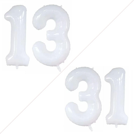 GOER Number 13 Balloons for 13th Birthday Sweet 13 Party Decorations,42 Inch Jumbo Foil Helium 31 Balloons for 31st Birthday Party Decoration (White)