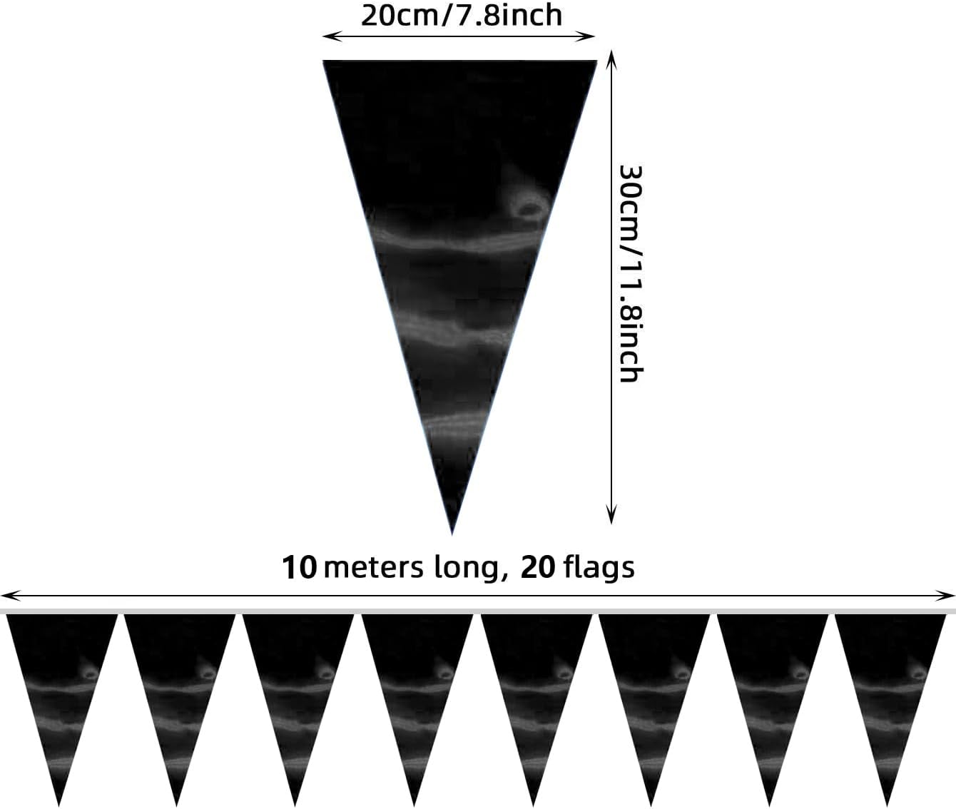 20M/65FT Black Triangle Pennant Banner Flag Metallic Fabric Bunting Garland for Christmas Graduation Birthday Wedding Engagement Bachelorette Holiday Halloween Celebration Hen Party Supplies