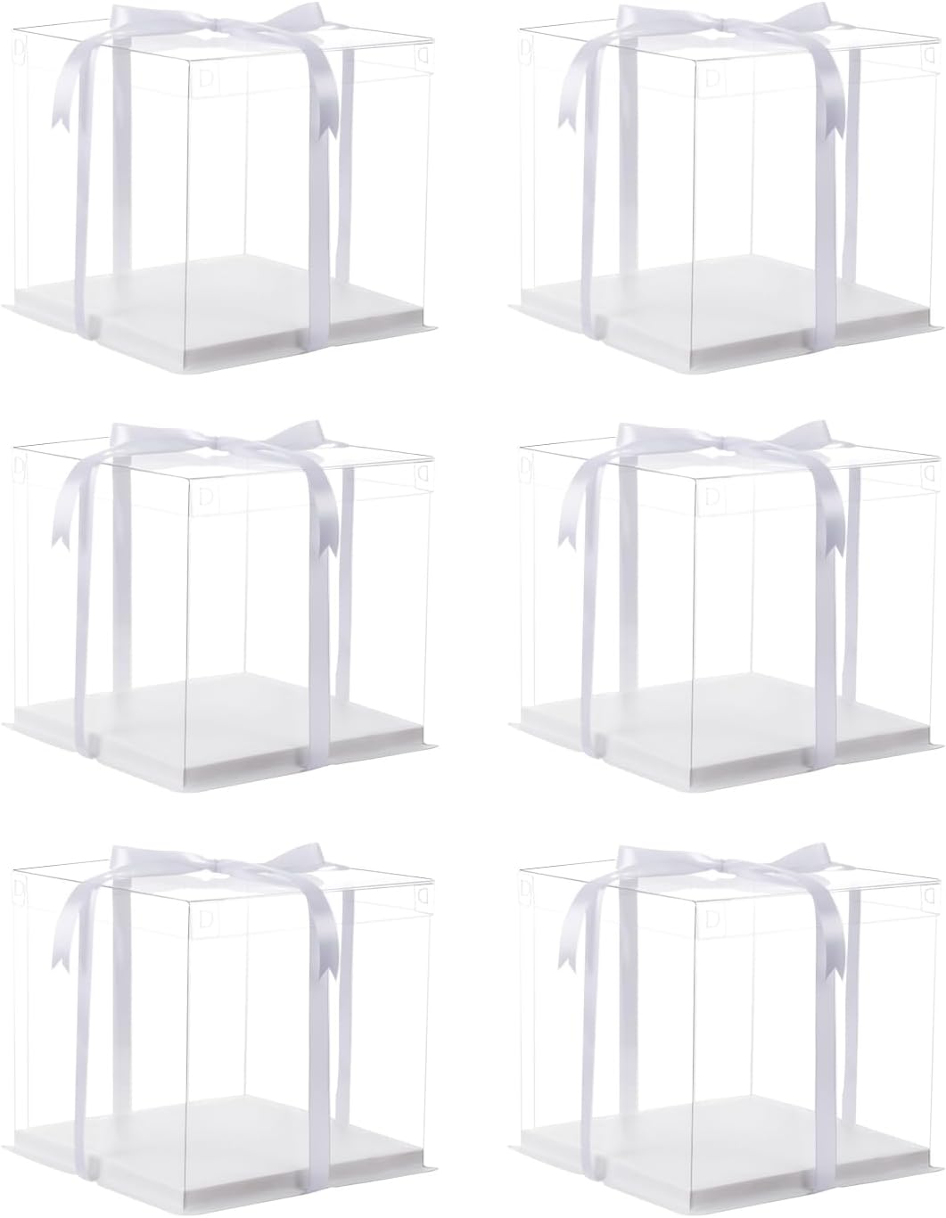 XININSUN 6Pcs clear cake boxes with Ribbon, 6inch cake boxes for Christmas Bakery Treat,Holiday Pastries,Gift Giving-White