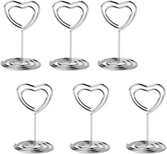 20pcs Mini Place Card Holder, Table Number Holders, Table Card Holders, Table Number Stands, Wire Table Picture Photo Holder Menu Memo Clips for Wedding Favors with Heart Shaped (Silver)