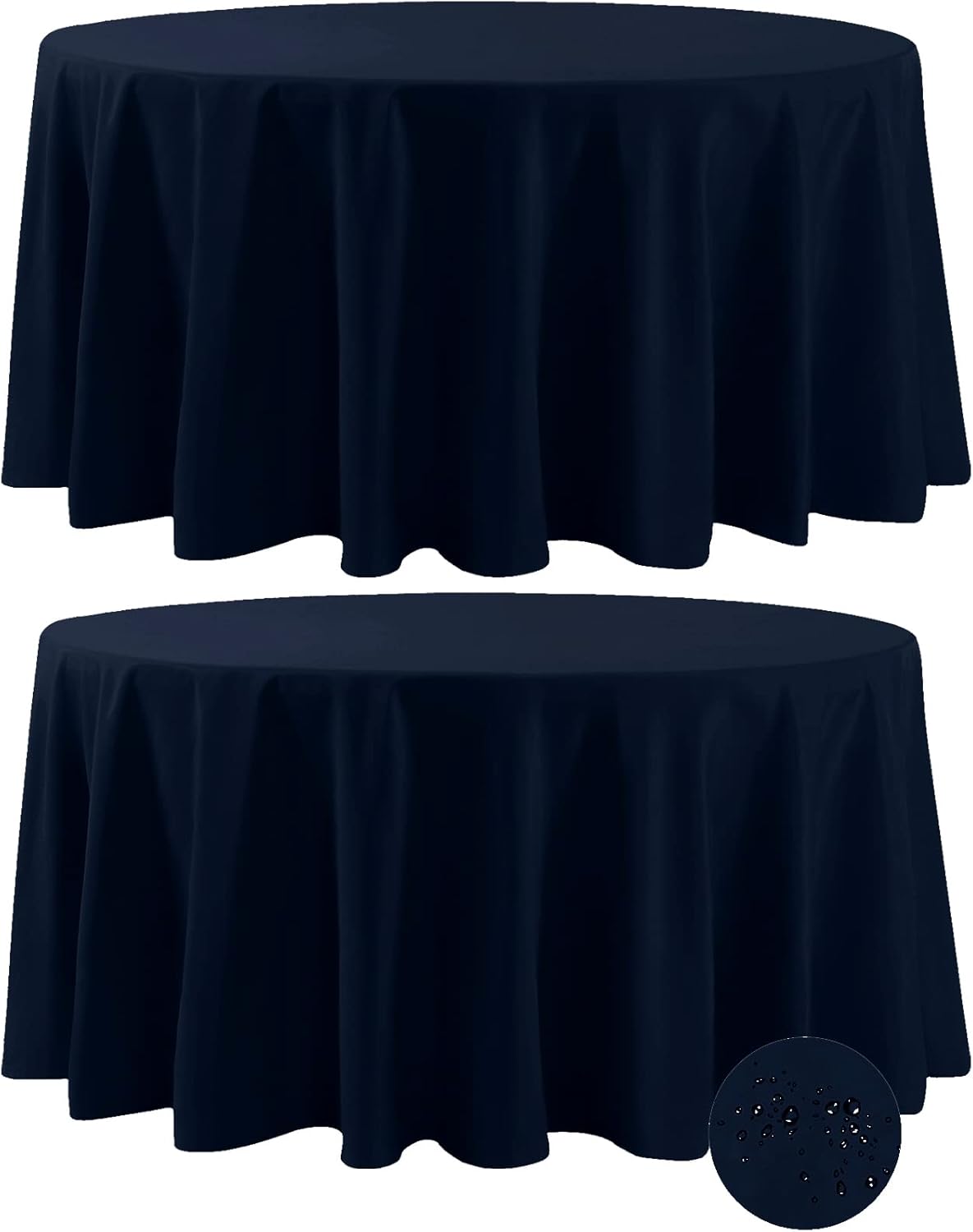 Fokitut 2 Pack Waterproof Round Tablecloth, 132 Inch, Stain Resistant and Wrinkle Polyester Table Cloth, Fabric Table Cover for Kitchen Dining, Wedding, Party, Holiday Dinner-Navy