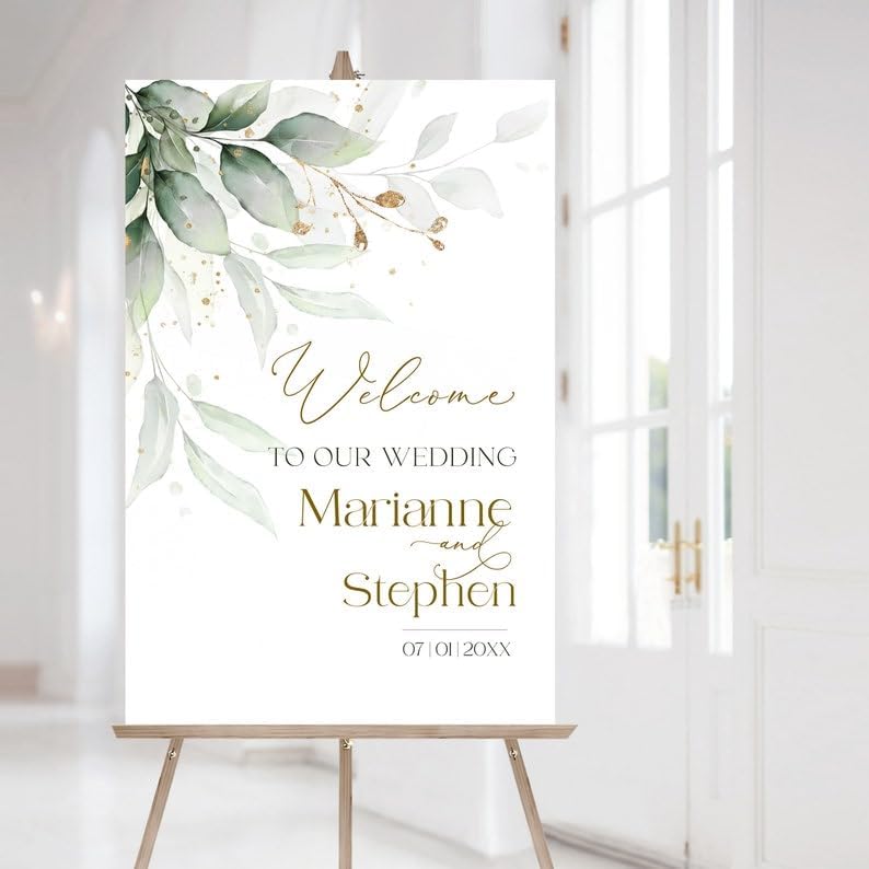 Sage Wedding Welcome Sign Template | Printable Greenery Gold Welcome Sign | Eucalyptus Wedding Board | Welcome Sign for Wedding