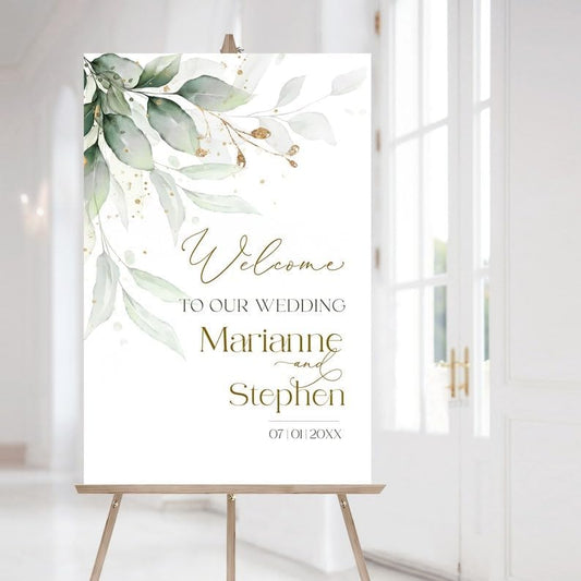 Sage Wedding Welcome Sign Template | Printable Greenery Gold Welcome Sign | Eucalyptus Wedding Board | Welcome Sign for Wedding