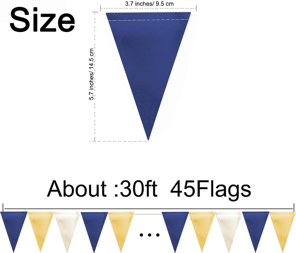 MerryNine Triangle Flag Bunting Banner, 3 Pack Vintage Style Pennant Banner for Wedding, Baby Shower, Event & Party Supplies 45pcs Flags (Navy Blue Gold Beige)