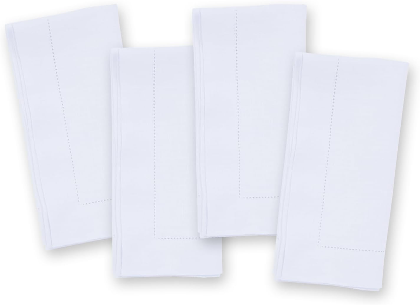 100% Pure Linen White Napkins 20 x 20 Inch - Hemstitch Christmas Dinner Napkins Set of 4 - Cloth Fabric Napkins for Thanksgiving, Winter, New Year - Elara