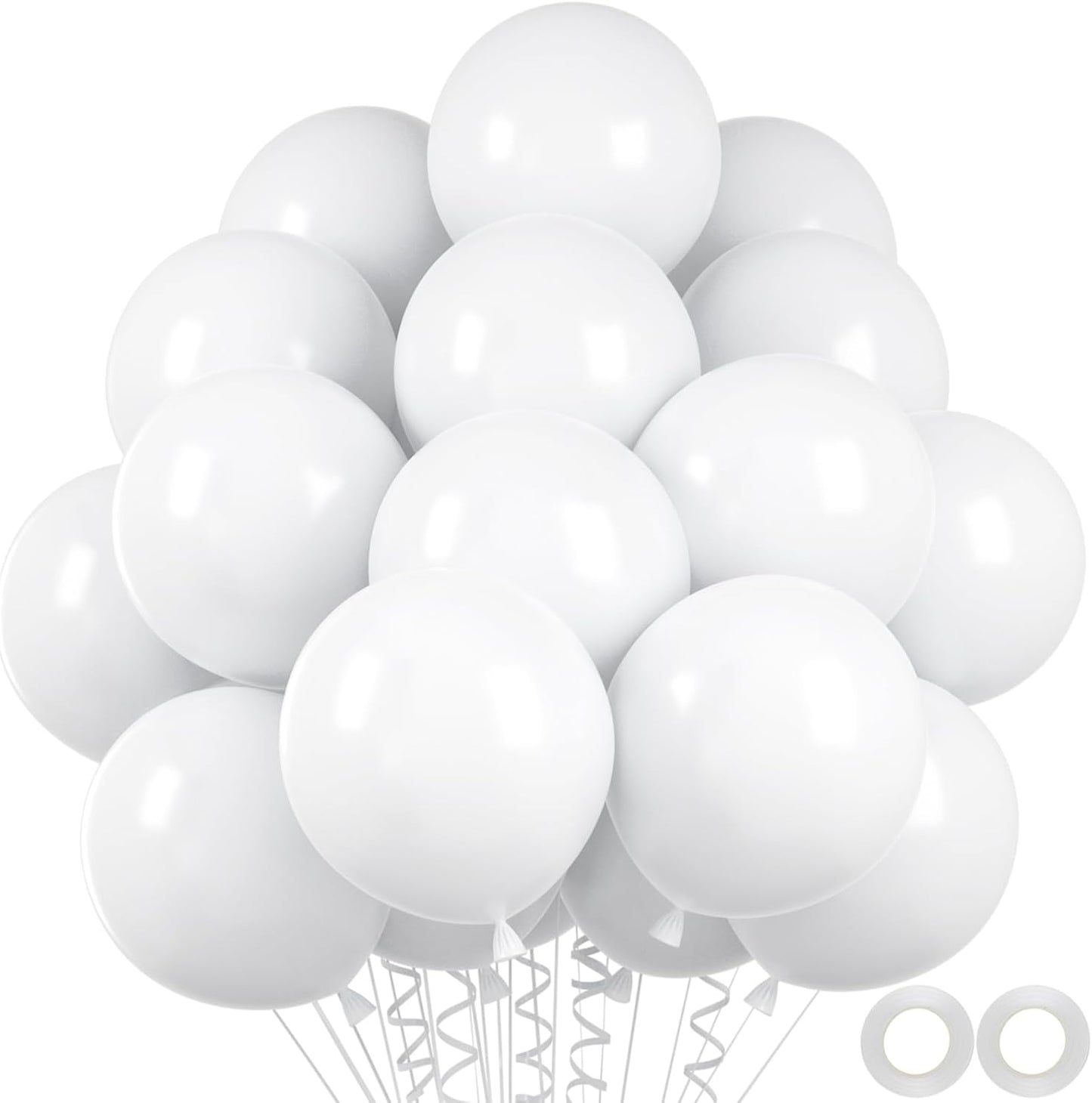 100pcs White Balloons, 12 inch White Latex Party Balloons Helium Quality for Birthday,Baby Shower,Wedding, Party Decorations (with 66ft Ribbon)