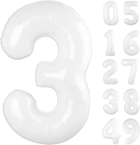 40 Inch White 3 Large Number Balloon, 3 13 23 30 33 36 White Birthday Party Decorations, Number Three Foil Balloons for Anniversary Party Graduations Celebration Supplies
