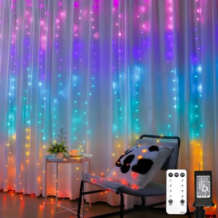 suddus Curtain Lights for Bedroom, 320 Led 9.8ft x9.8ft Hanging String Lights Indoor, Curtain String Lights for Backdrop, Window, Wall, Wedding, Party, Garden, Porch, Brithday Decor Multicolor