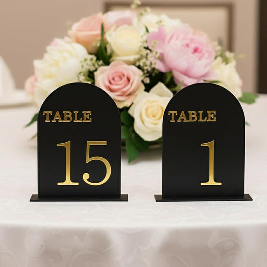 Arch Wedding Table Numbers 1-15 with Stands, 5" X 7" Double Sided Acrylic Wedding Sign Holders, Durable Non-Fading Table Number for Wedding Reception, Events, and Centerpieces