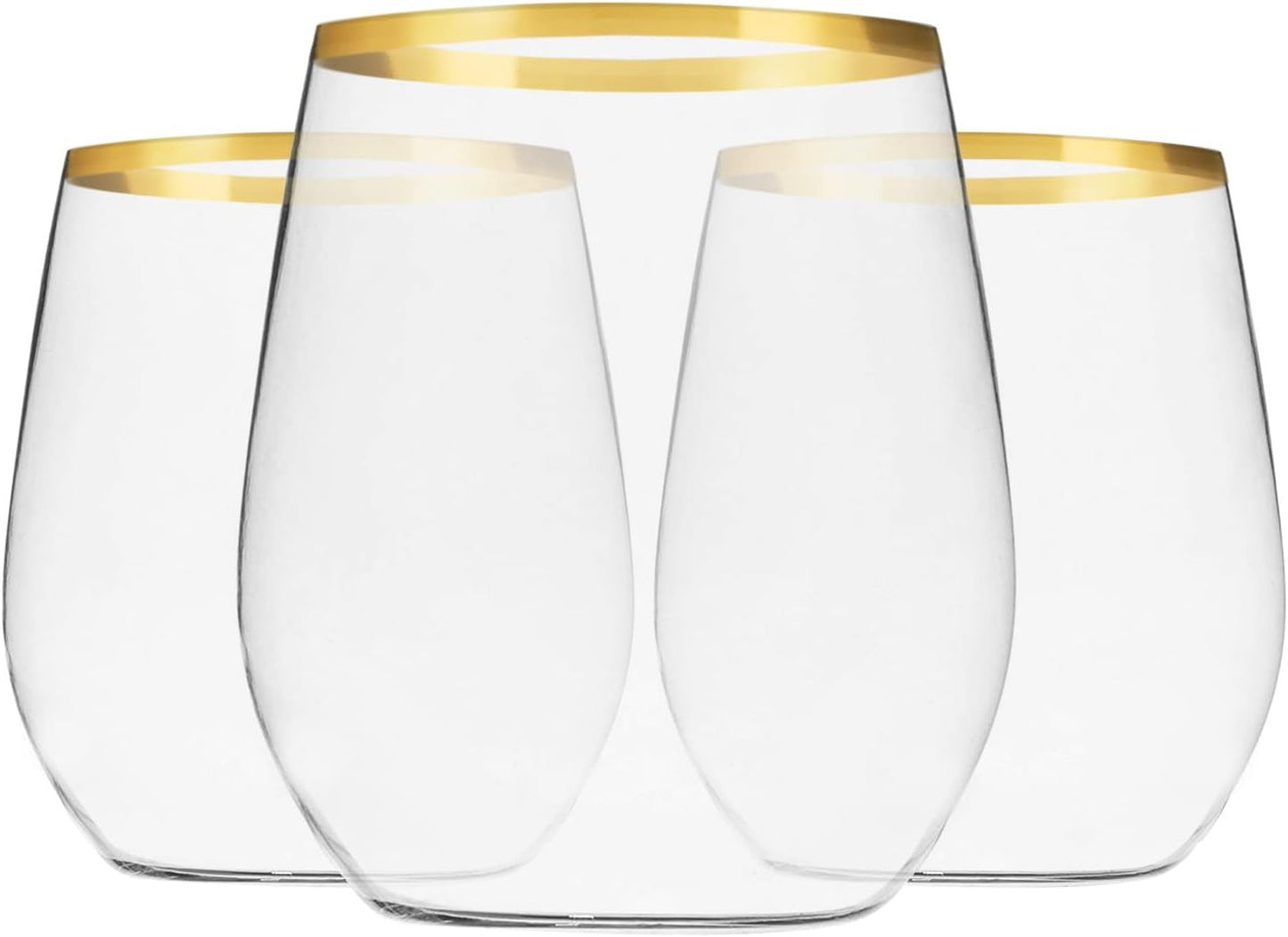 Munfix 48 Pack Plastic Stemless Wine Glasses with Gold Rim, Disposable 12 Oz Clear Plastic Wine Cups Shatterproof Recyclable and BPA-Free