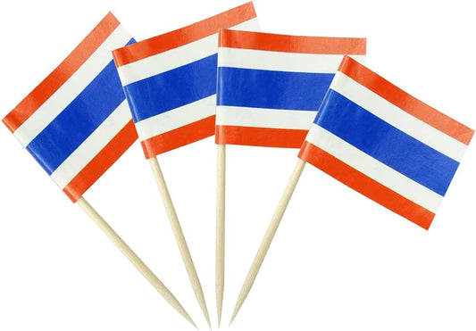 Thailand Flag Thai Flag, Small Mini Thailand Toothpick Flags for Food, Cupcakes, Cocktails, Appetizers, Bar Party Decorations