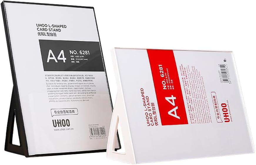 ABS Plastic Sign Holder，Menu Displays L Shape Sign Stand Vertical/Horizontal Use (White A4 210×297mm/8.27×11.69inches)