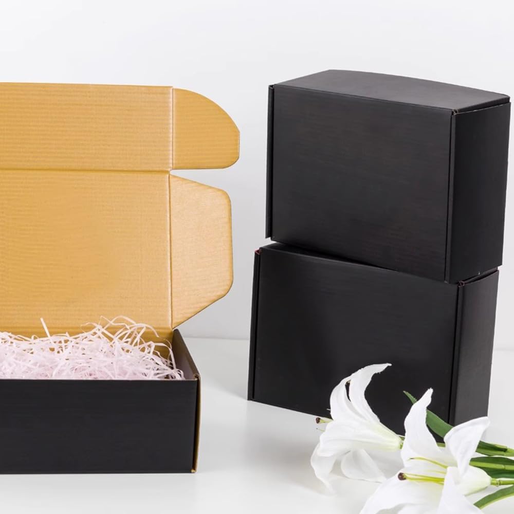 24 Pack 9x8x2 Inches Black Shipping Boxes，3 Layers Corrugated Cardboard Box, Black Mailer Boxes for Packaging Small Business Mailing Gifts Giving Products Wrap Boxes (9''x8''x2'')