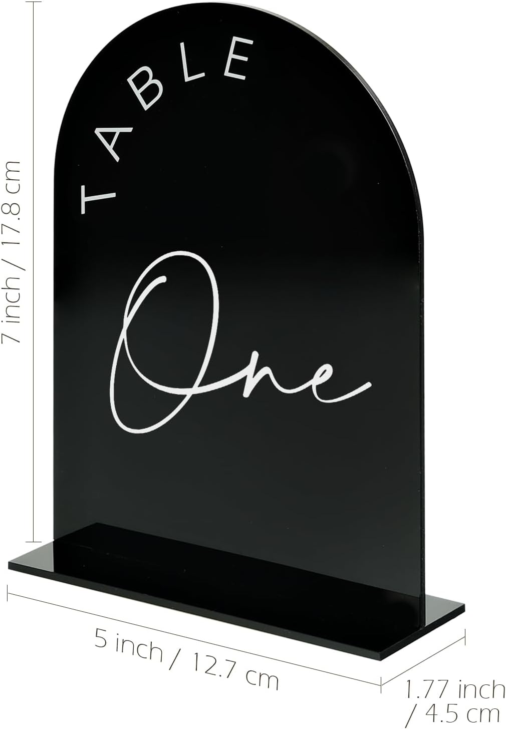 Black Arched Wedding Table Numbers 1-20 with Stands, 5x7 Inch Black Acrylic Arch Sign with Holder, Arch Acrylic Table Numbers for Wedding Reception (1-20, 5"x7")