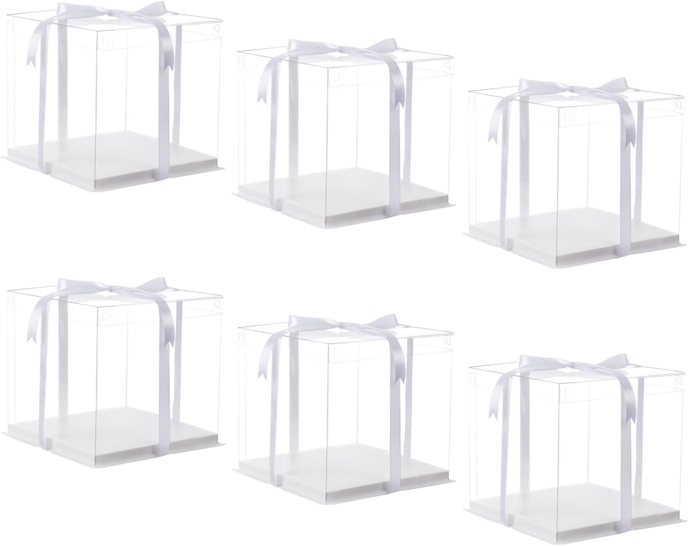 XININSUN 10 inch Clear cake Box, Large Transparent cake Box,tall cake boxes with Ribbon,10x10x9inch - Suitable for packing 8" or 10" cakes,Clear Gift Display Box for Carry Tall Layer Gift-6Pcs-White
