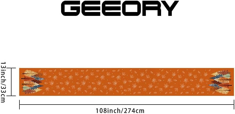 GEEORY Fall Watercolor Trees & Maple Leaves Table Runner 13x108 Inch, Rustic Farmhouse Autumn Thanksgiving Decor for Kitchen, Dining, Indoor/Outdoor Holiday Dinner Party Orange GT158-108