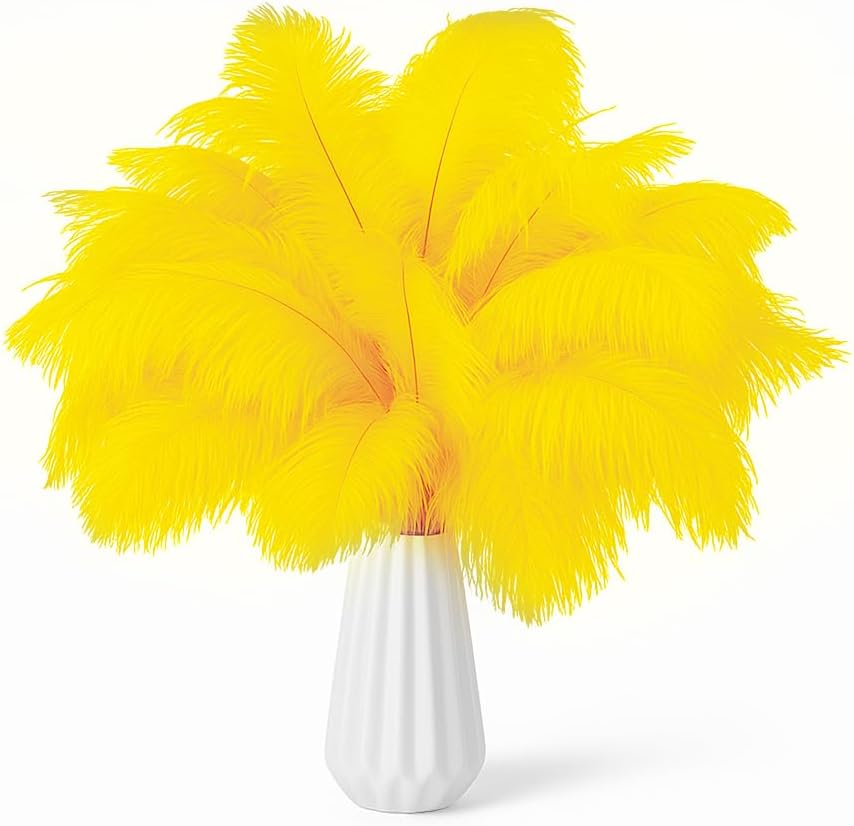 NEWONG 30pcs Yellow Ostrich Feathers Natural Bulk 8-10in（20-25cm） Vase Craft Wedding Home Party Centerpieces Christmas Day Decoration