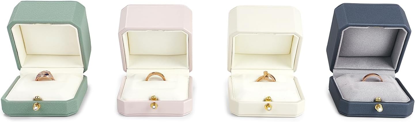 Oirlv Luxury Leather Ring Box for Jewelry Gift Octagon Women Ring Holder for Wedding Day, Proposal, Engagement, Anniversary(Pink,Single)