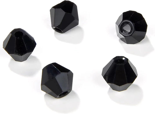 6mm Bicone 450Pcs Black Crystal Glass Beads Faceted Bicone Shape Crystal Glass Spacer Beads for Bracelet Necklace Decorative Hand Jewelry Making (Black, 6MM)