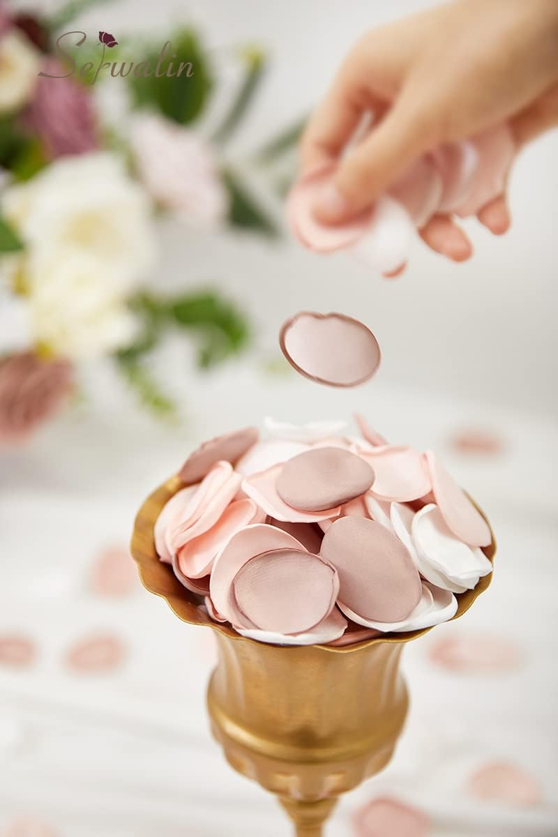 Serwalin 300Pcs Silk Rose Petals Artificial Flower Petals for Weddings Nude Pink Petals for Romantic Night Petals for Flower Girl Basket Wedding Proposal Aisle Table Decor (3 Color Mixes)