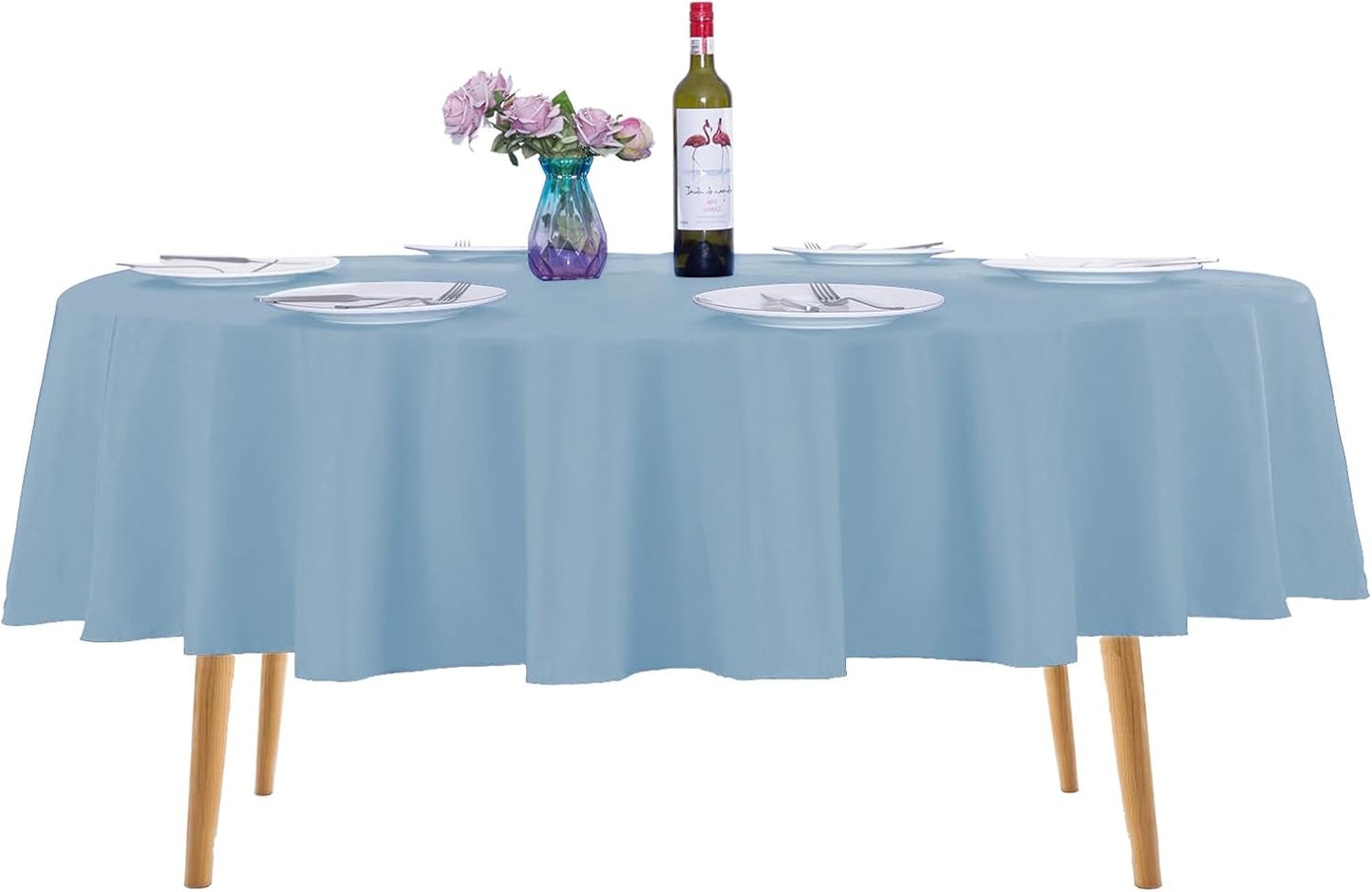 Ascoza 2pack 70 Inch Blue Mist Round Tablecloth in Washable Polyester Fabric for Wedding/Banquet/Restaurant/Parties