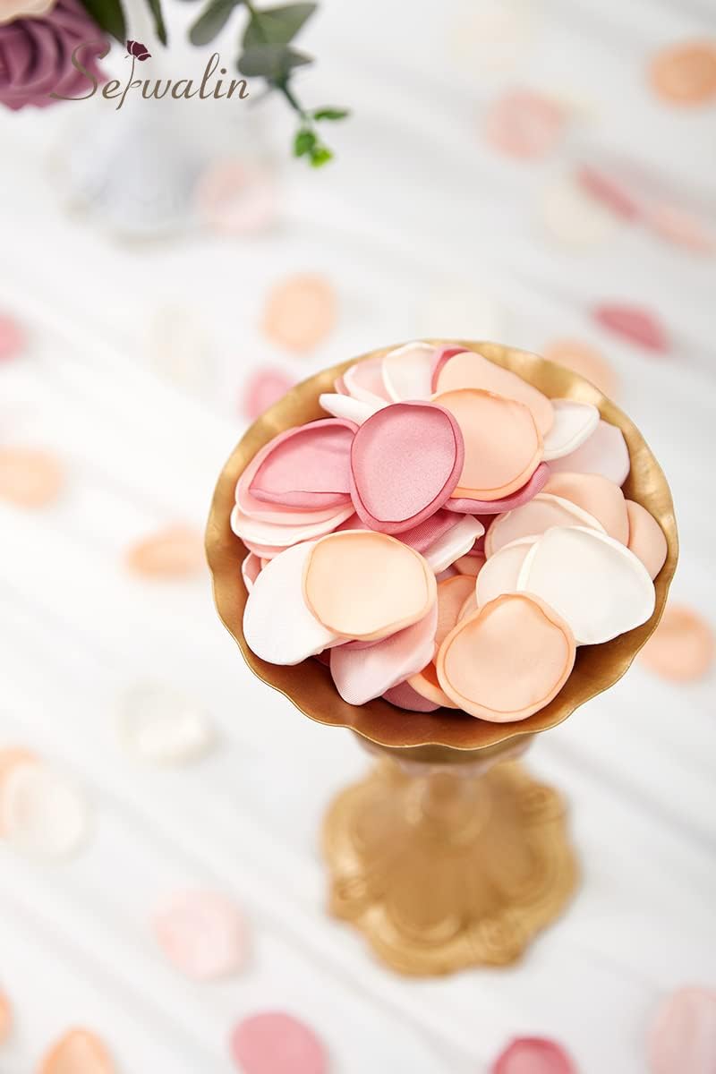 Serwalin 300Pcs Silk Rose Petals Artificial Flower Petals for Weddings Champagne Gold Petals Fake Flower Girl Petals for Wedding Flower Girl Basket Aisle Runner Bridal Shower (4 Color Mixes)