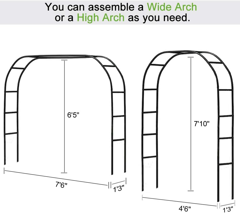 Metal Garden Arbor Wedding Arch 76.8 Inch H x 90.5 Inch W \94.5 Inch H x 55 Inch W Assemble Freely 2 Sizes for Various Climbing Plant Roses Vines Bridal Party Decoration Pergola Arbor (Black)