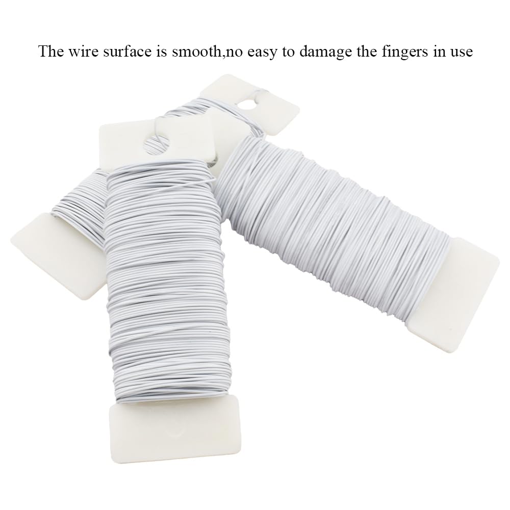 HAHIYO 22Gauge White 3Roll Total 115Yards(345Feet) Metal Floral Wire Flexible Paddle Wire for Crafts Christmas Wreaths Tree Flower Arrangement Bouquet Wrapping Wedding DIY