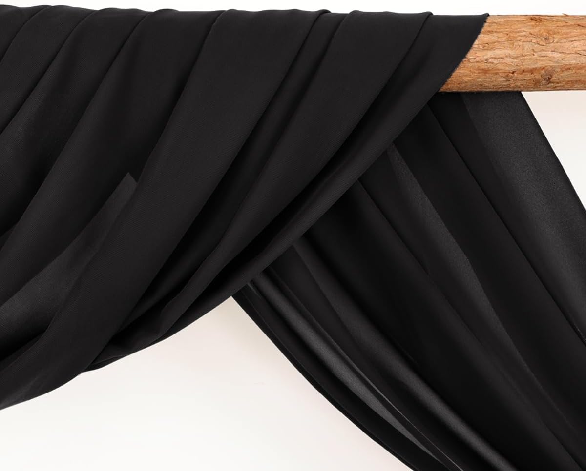 Wedding Arch Draping Fabric 1 Panel 30'' x 18FT Black Sheer Chiffon Arch Drapery for Photo Booth Bridal Shower Baby Shower Church Decor Newborn Photography Christening Outdoor Party