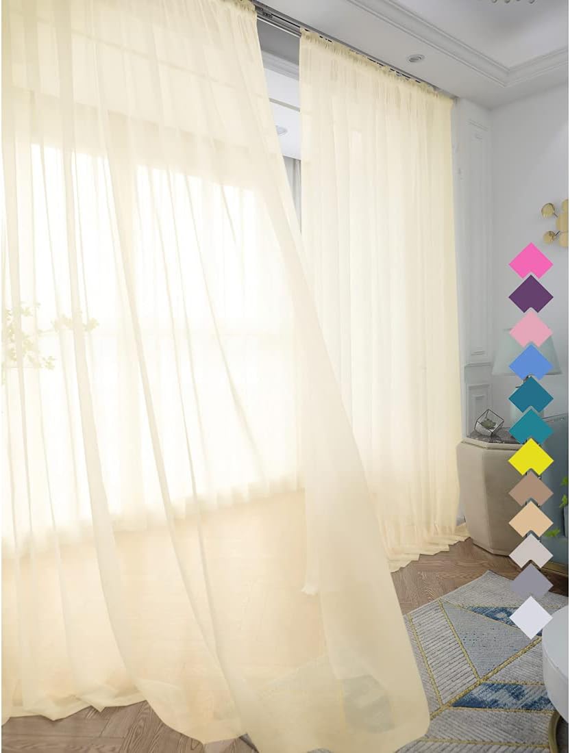 Window Light Yellow Sheer Curtains 108 Inches Long 2 Panels Sheer Curtain Basic Rod Pocket Panel for Bedroom Children Living Room Yard Kitchen