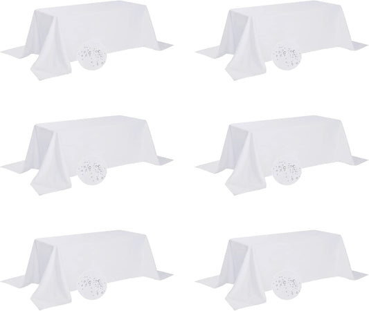 Fokitut 6 Pack Waterproof Rectangle Tablecloth, 90x132 Inch,Stain Resistant and Wrinkle Polyester Table Cloth, Fabric Table Cover for Kitchen Dining, Wedding, Party, Holiday Dinner-White