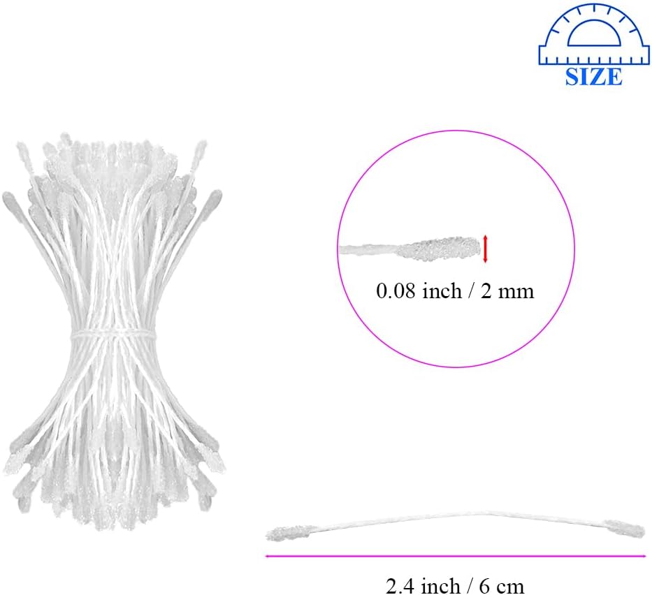 HAHIYO 700Pcs 2mm White Double-Head Flower Stamen with Crystal-Like Flower Head for Handmade Floral Art Scrapbook Decoration Artificial Floral Pistils Pollen Stamens Wedding DIY Stamens