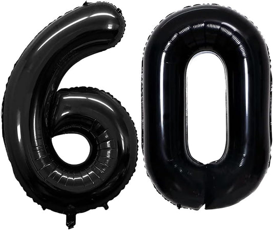 GOER Number 60 Balloons for 60th Birthday Party Decorations,42 Inch Jumbo Foil Helium Balloons for 60th Anniversary (Black)