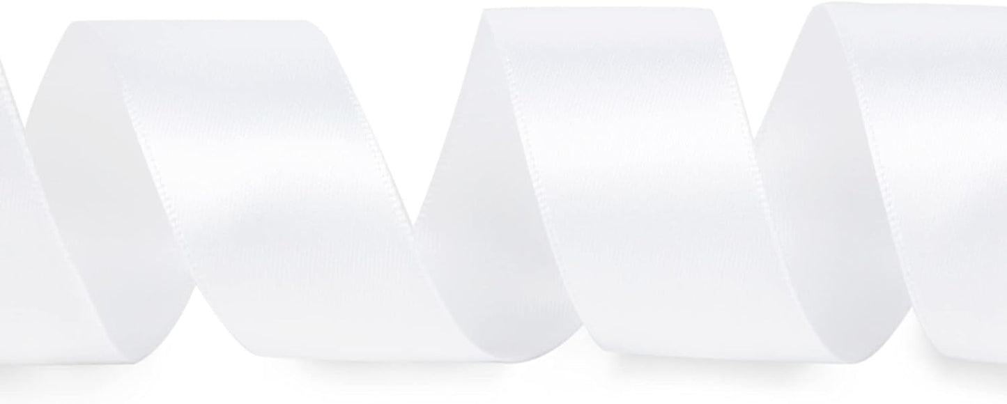 Ribbli Double Faced White Satin Ribbon,1” x Continuous 25 Yards,Use for Bows Bouquet,Gift Wrapping,Floral Arrangement