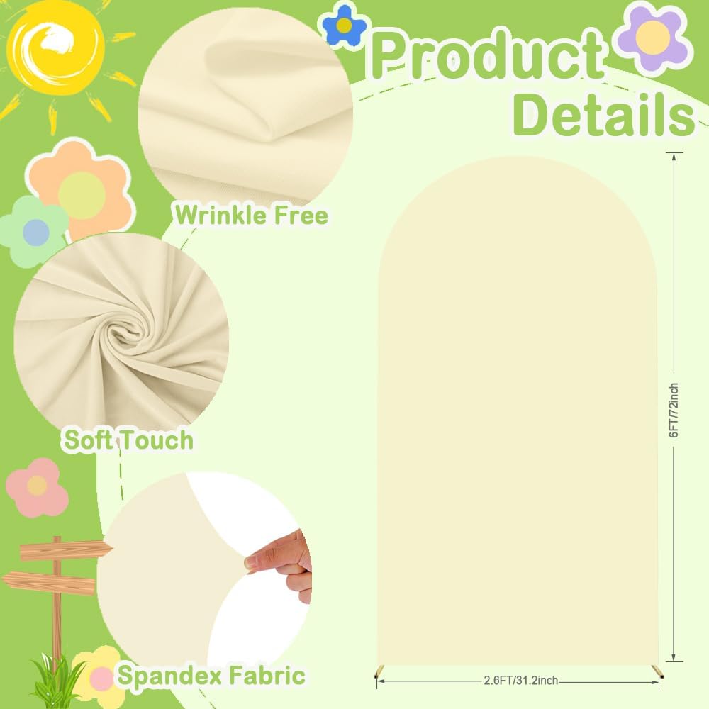 Beige Arch Cover 6ft Arch Backdrop Cover Spandex Fitted Wedding Arch Covers Round Top Arch Frame Cover Chiara Arch Cover Backdrop Fabric for Baby Shower Birthday Garden Party Celebration