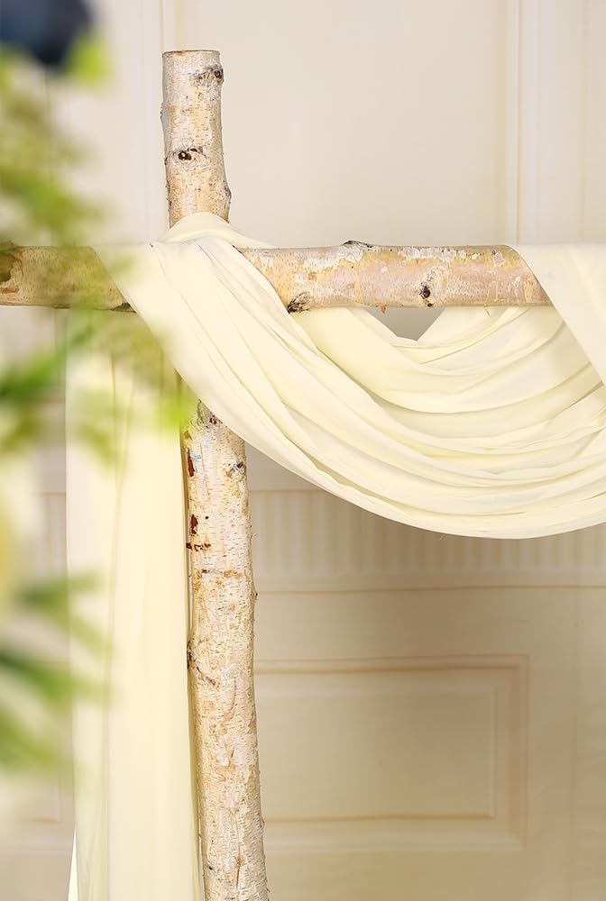 SHERWAY 2 Panels 30Ft Extra Long Chiffon Arch Drapes for Wedding Party Reception Backdrop Ceremony Swag Decoration (Ivory & Ivory)