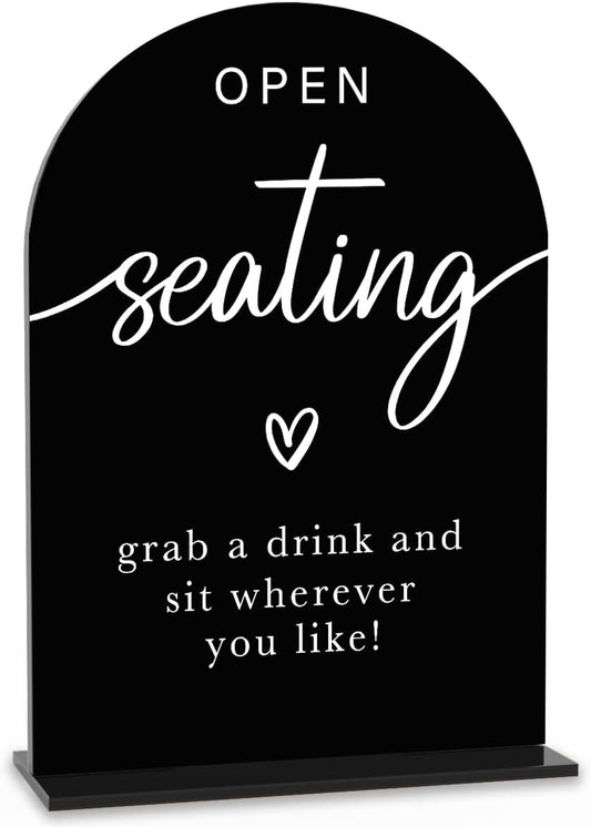 Acrylic Wedding Sign Wedding Signs for Ceremony Open Seating Sign for Wedding Modern Calligraphy Arch Acrylic Table Top Sign for Wedding Reception and Event Party Table(black）