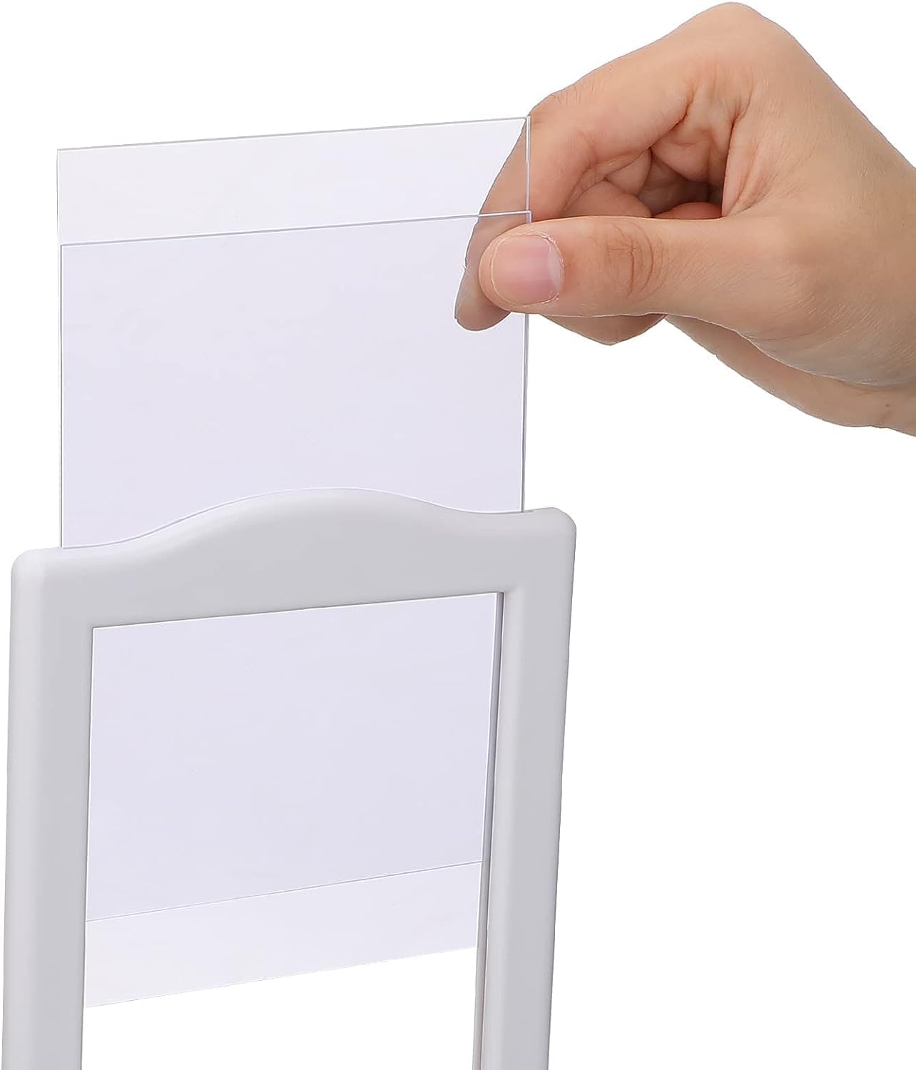 NahNah Double Sided Standing Picture Frames - (White, 8 Count) 4x6 Inch, Plastic Pedestal Photo Frame with Inserts and Base - 2 Sided Tabletop Vertical Display Frame for Wedding Table Bridal