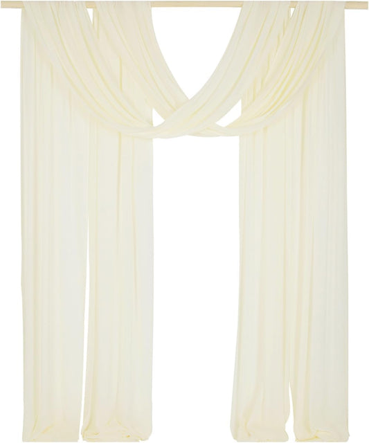 SHERWAY 2 Panels 30Ft Extra Long Chiffon Arch Drapes for Wedding Party Reception Backdrop Ceremony Swag Decoration (Ivory & Ivory)