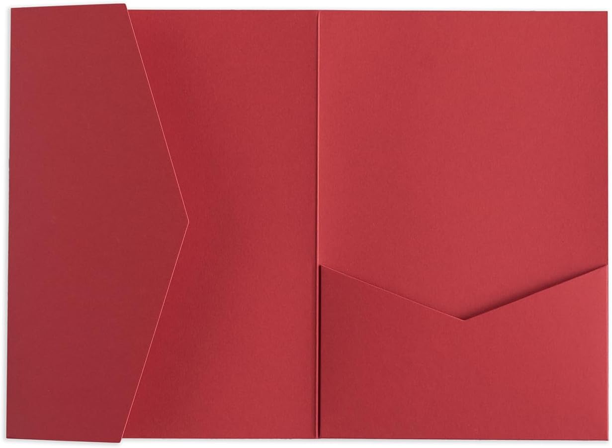 20 PCS Red Tri-fold Laser Cut Wedding Invitation Pockets for 5x7 Wedding Cards Bridal Shower Engagement Quinceanera Invitation