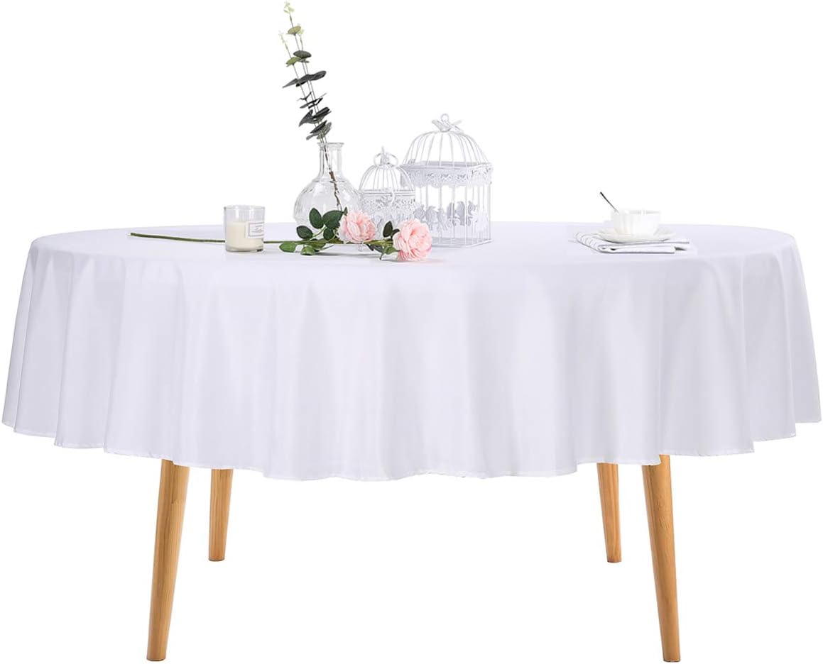 Ascoza 2pack 70 Inch White Round Tablecloth in Polyester Fabric for Wedding/Banquet/Restaurant/Parties