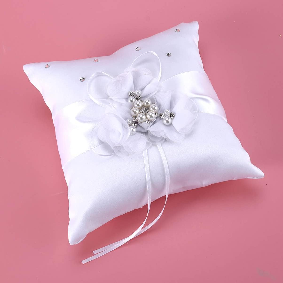 PRETYZOOM Bride Vintage Rings Bridal Bearer Pillow Retro Decor Wedding Faux Pearl Ribbons Pillows Girl Mini Basket Quinceanera Pearl Rings White Artificial