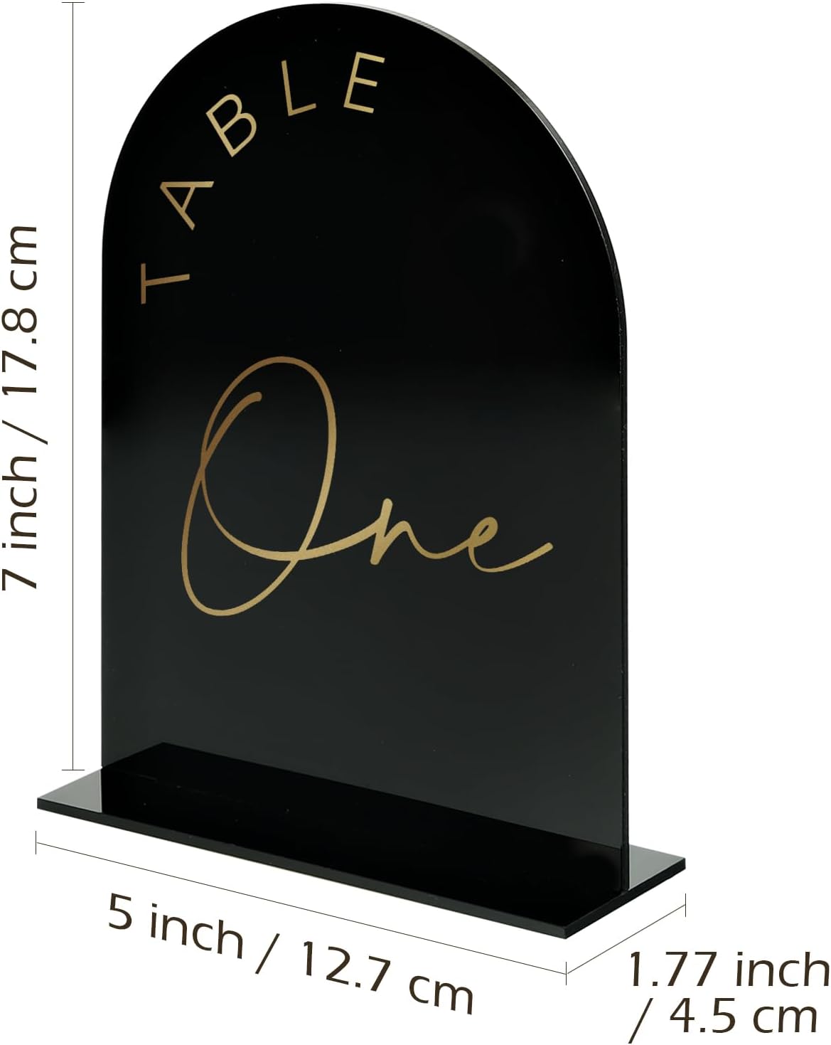 Black Arch Wedding Table Numbers 1-25 with Stands, 5x7 Inch Arch Acrylic Sign Black and Gold Lettering, Arch Acrylic Table Numbers for Wedding Reception